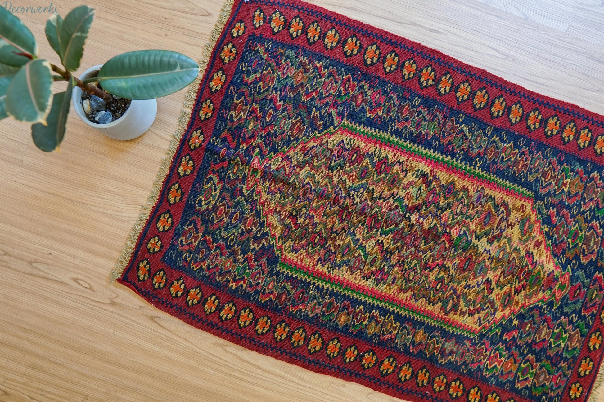 92×64cm  セネ（サナンダジ）ペルシャ 手織りキリム Decorworks
