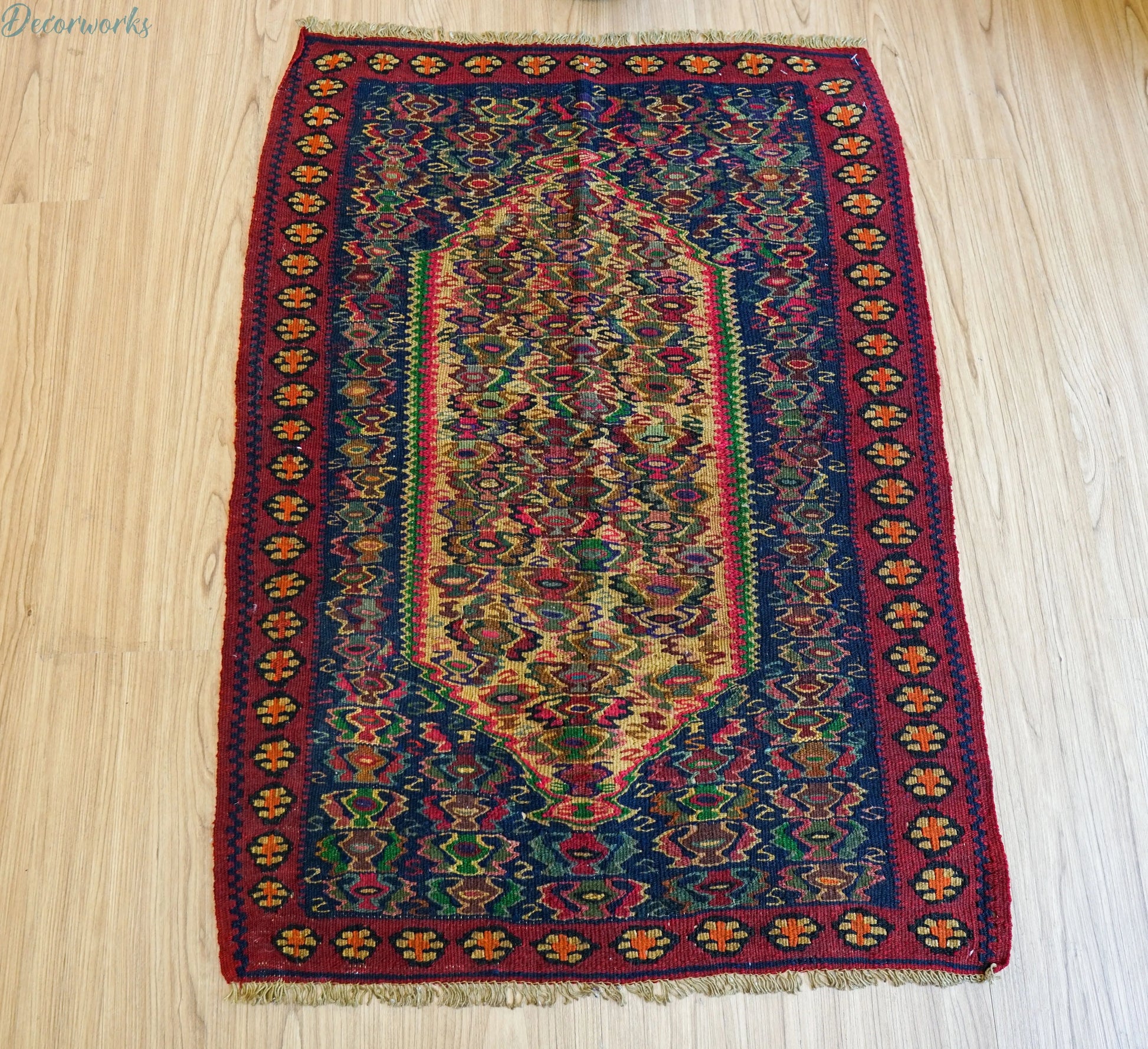 92×64cm  セネ（サナンダジ）ペルシャ 手織りキリム Decorworks