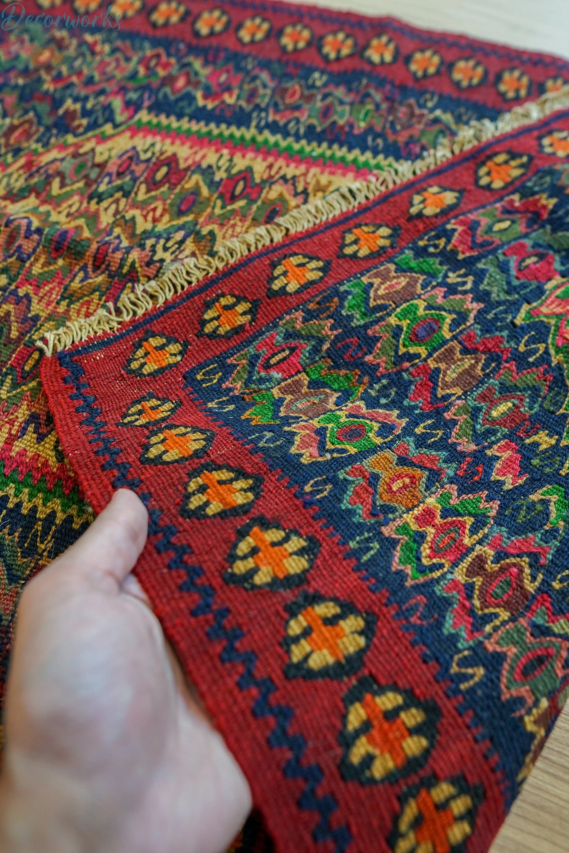92×64cm  セネ（サナンダジ）ペルシャ 手織りキリム Decorworks