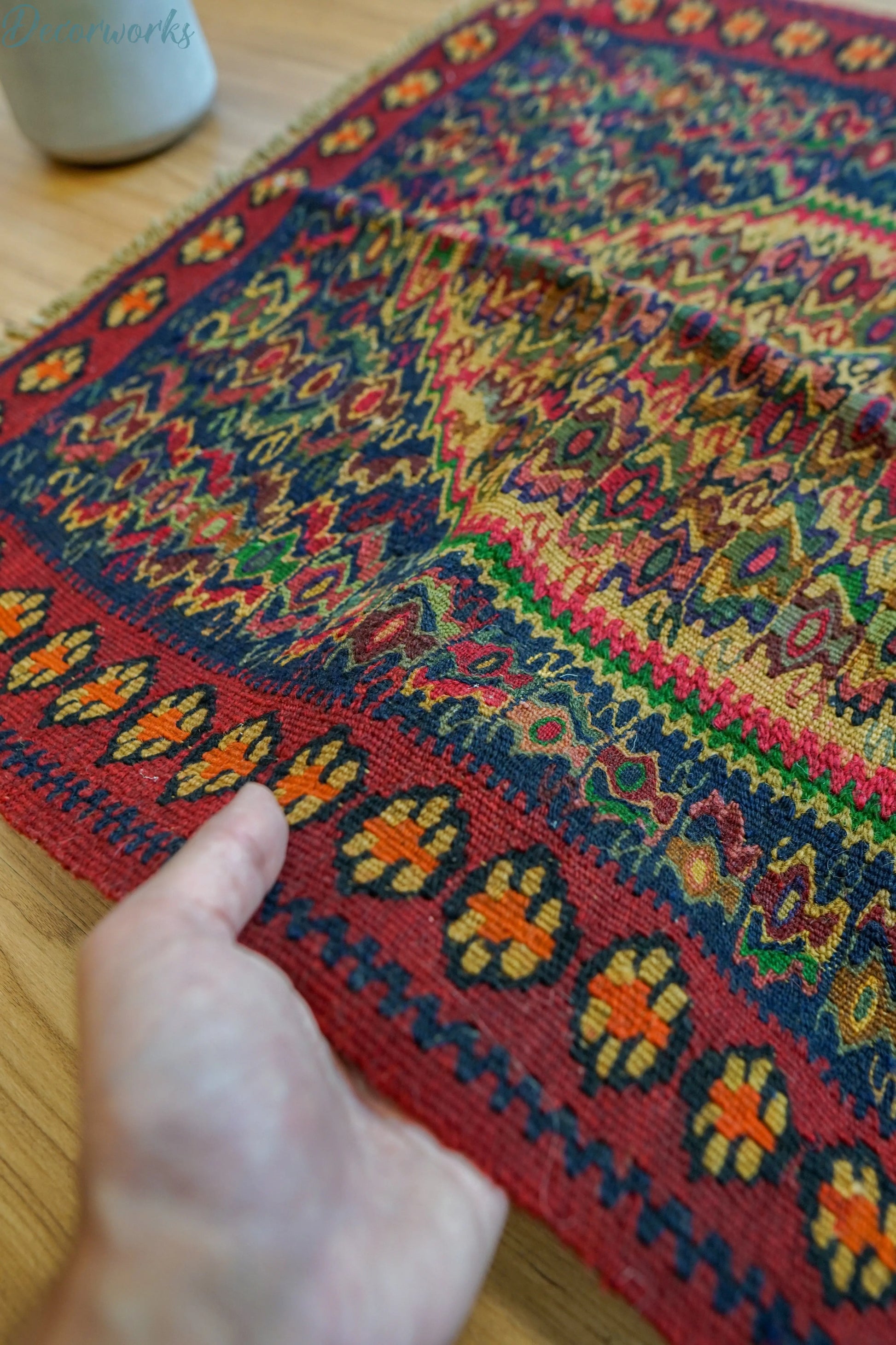 92×64cm  セネ（サナンダジ）ペルシャ 手織りキリム Decorworks