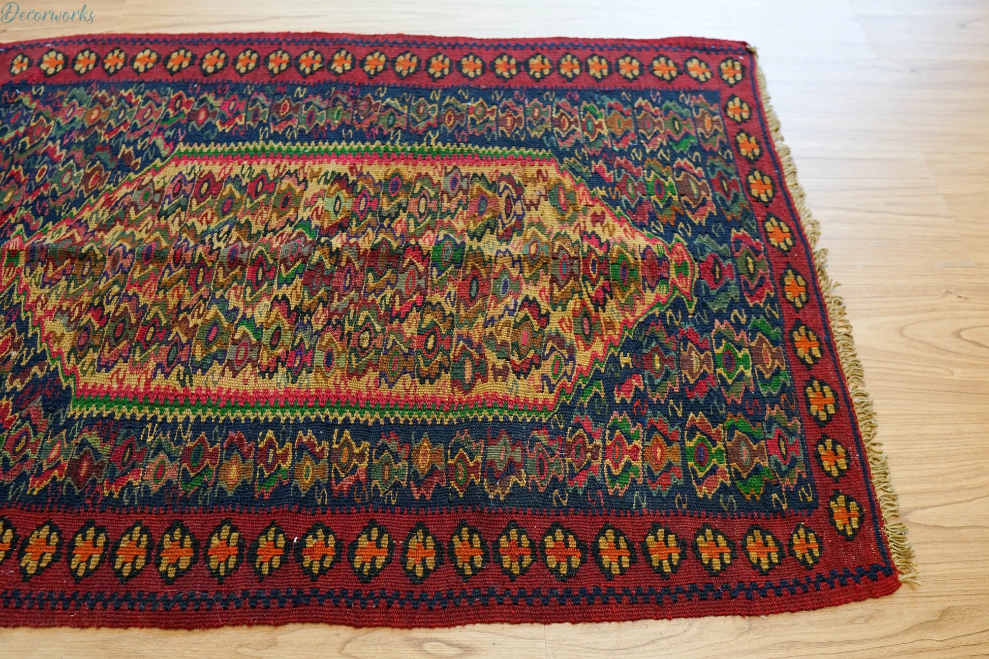 92×64cm  セネ（サナンダジ）ペルシャ 手織りキリム Decorworks