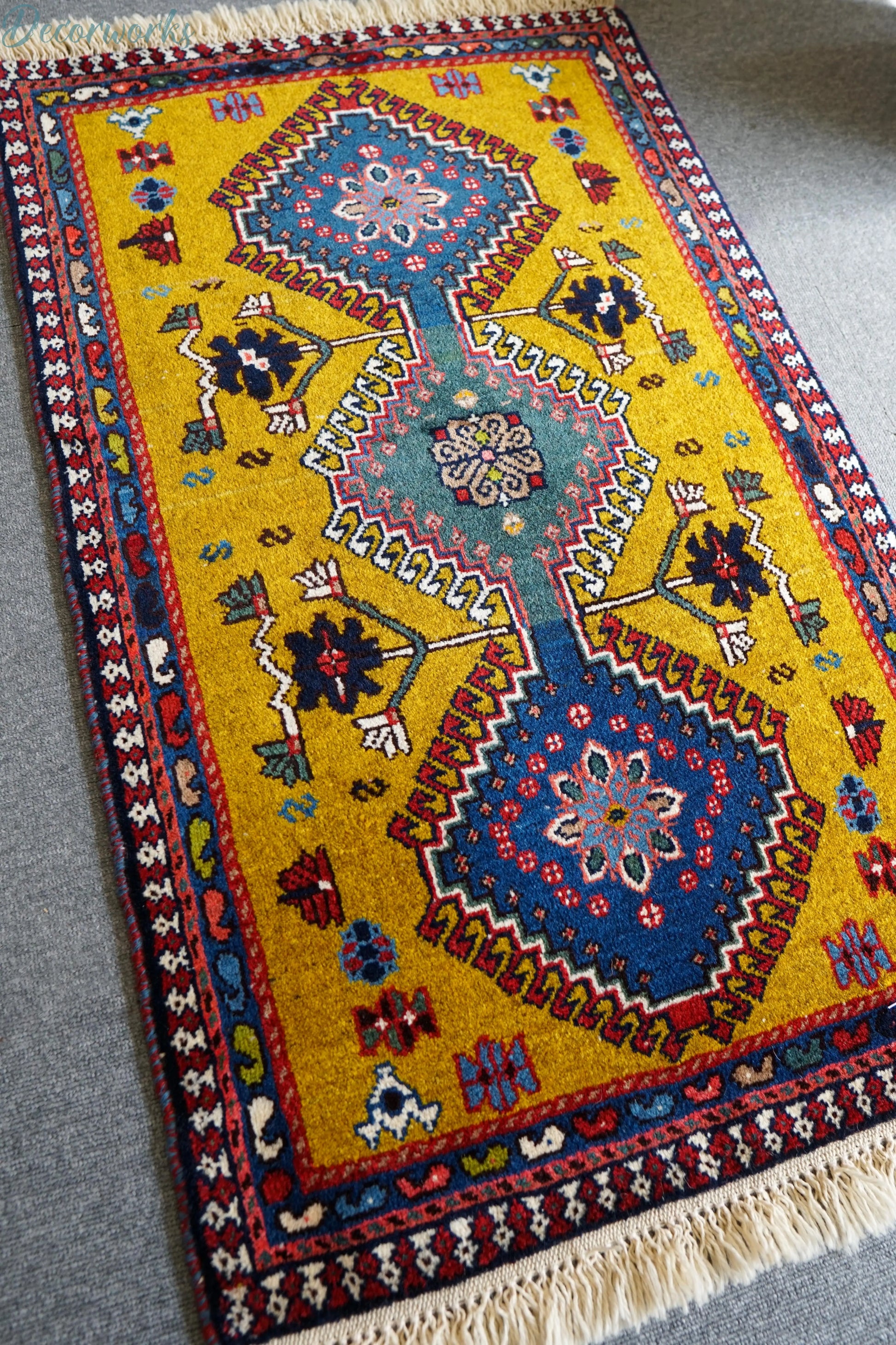 98×60cm ペルシャ絨毯 ヤラメ 手織り Decorworks
