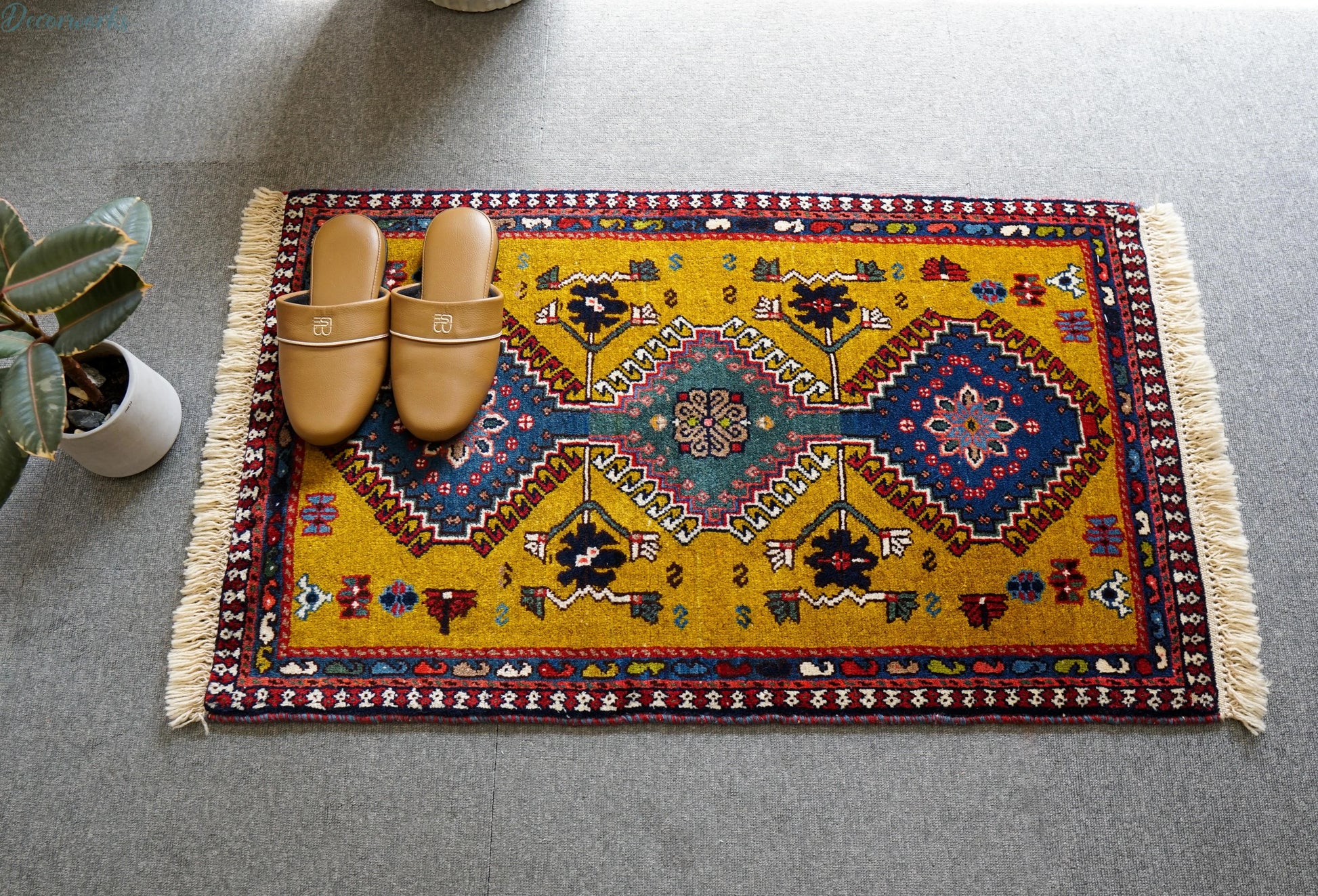 98×60cm ペルシャ絨毯 ヤラメ 手織り Decorworks