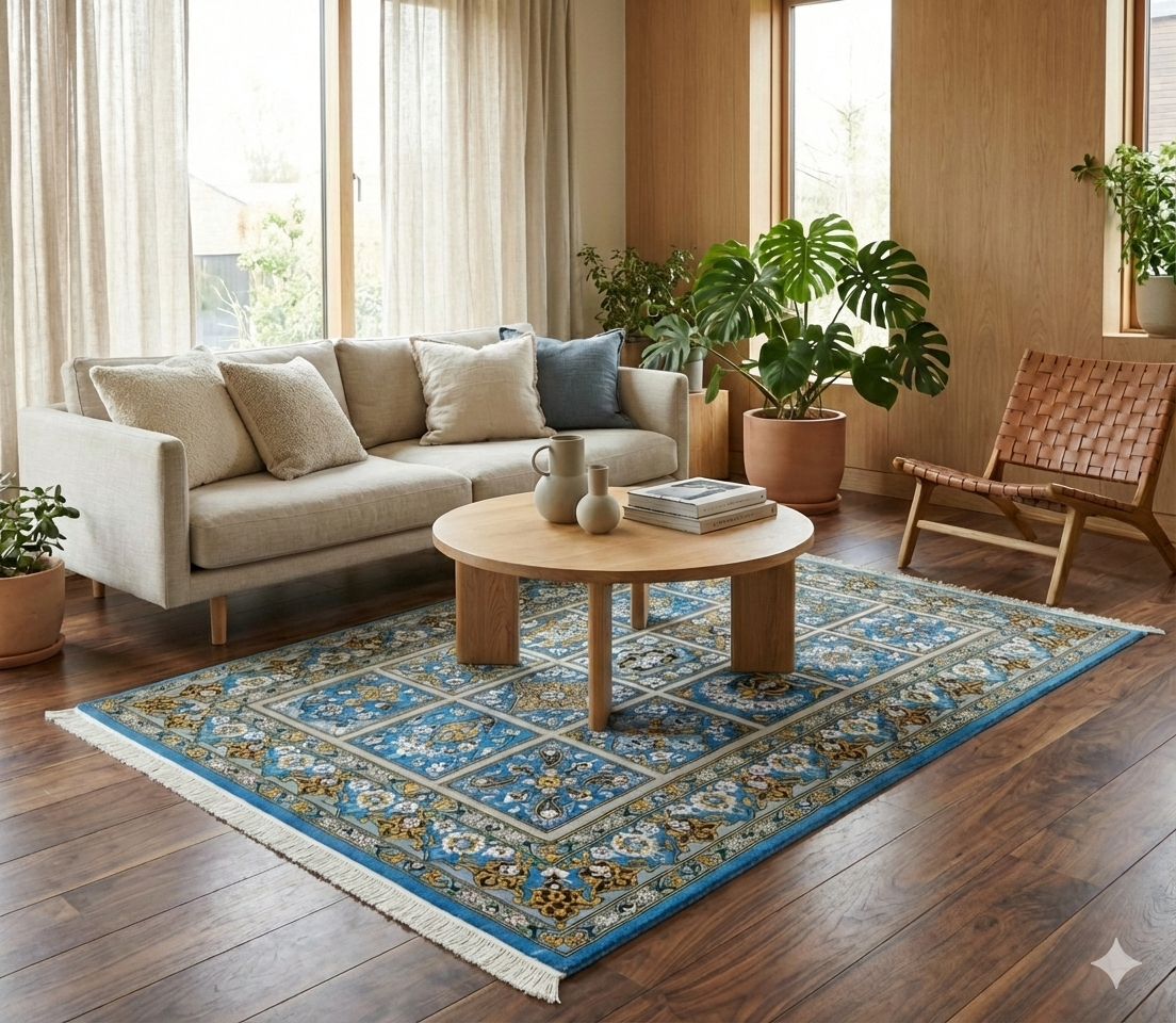  手織り ペルシャ絨毯 ナイン産 194×140cm