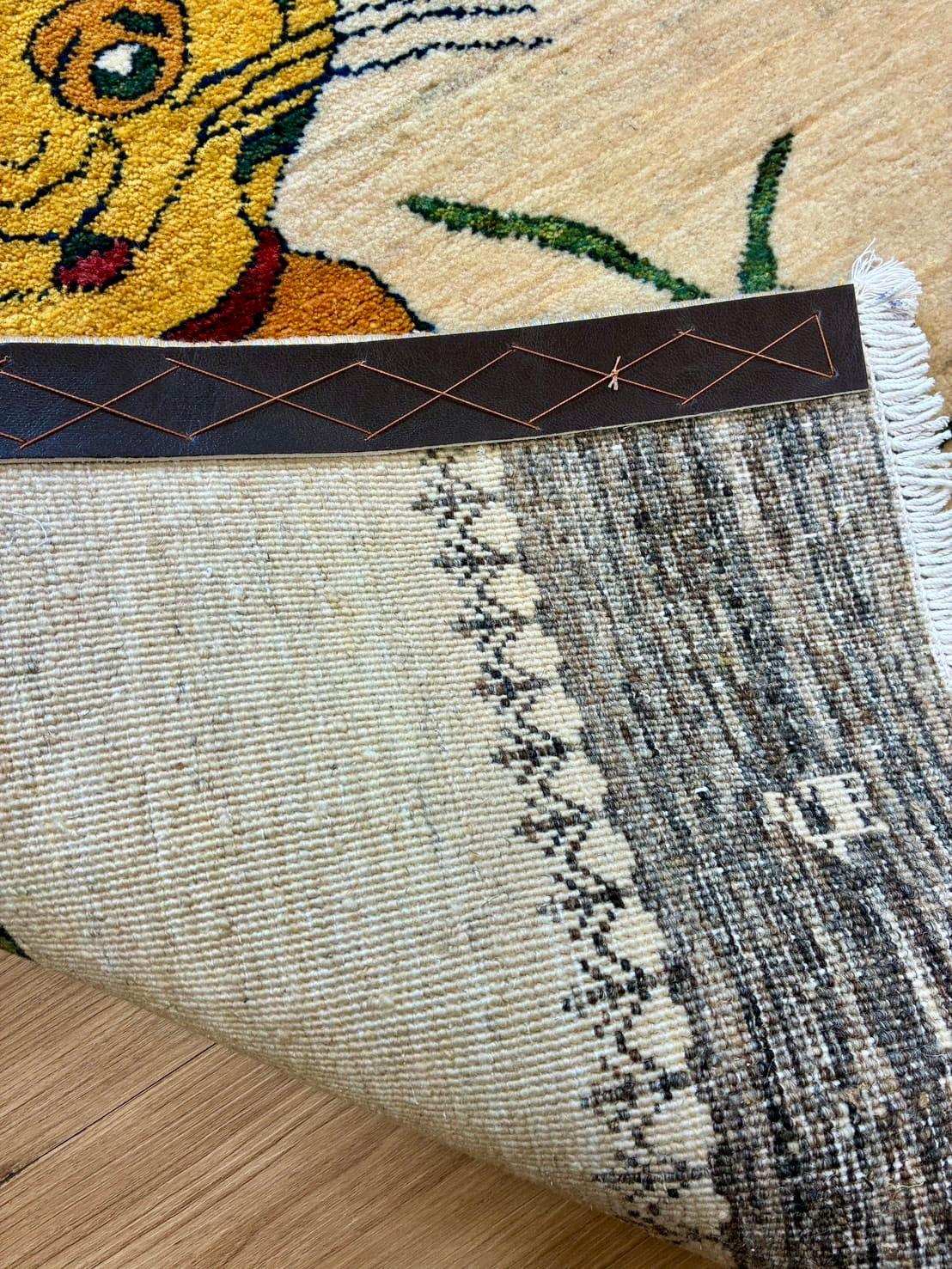  手織りペルシャ絨毯 カシュクリ ギャッベ リズ　バフト ギャベ 91×65cm｜高密度ウール・やわらかく丈夫 ライオン（子トラ）柄 玄関マット