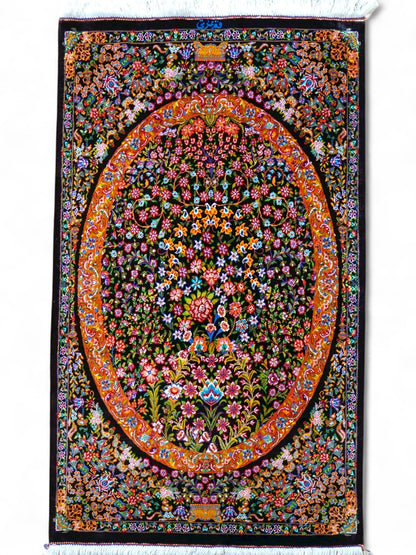  90×60cm　 ペルシャ絨毯　クム産　イザテイ房　　