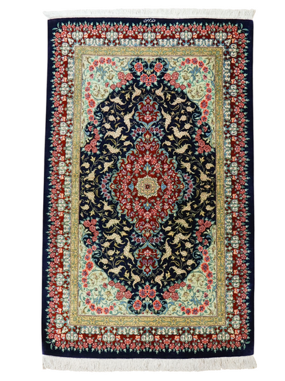  ペルシャ絨毯 クム産 100％シルク 手織り 150×98cm