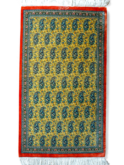  ペルシャ絨毯 クム産 100％シルク 手織り 90×56cm