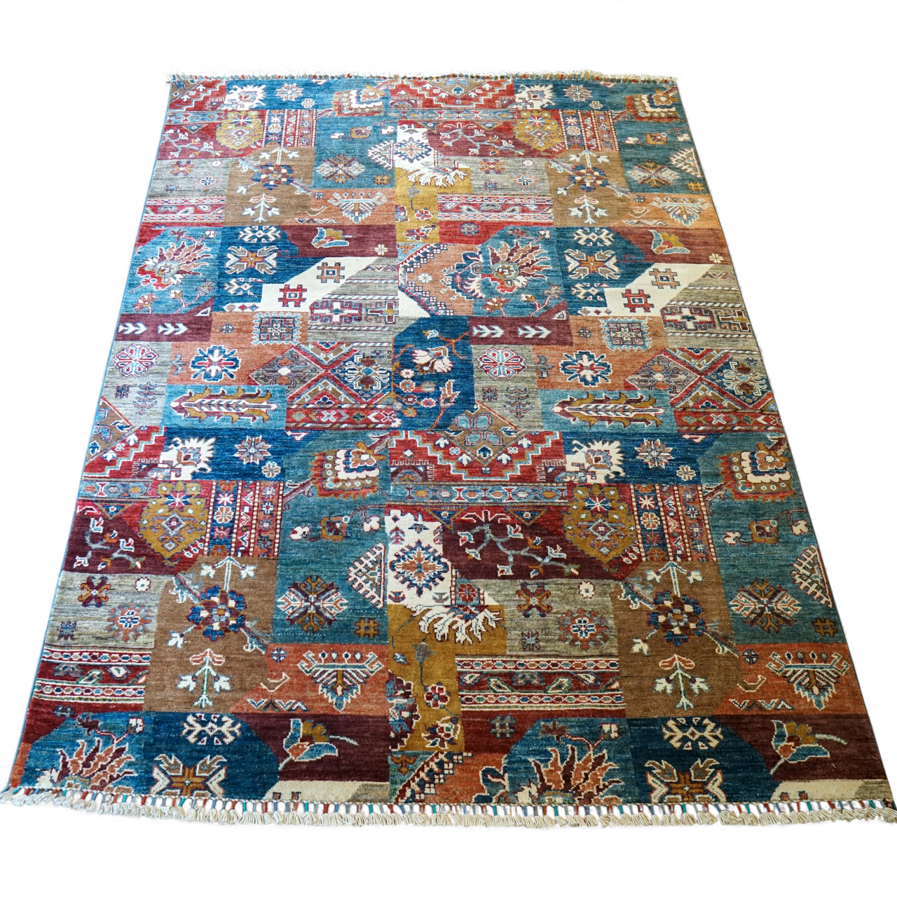  アフガン絨毯 ガズニー産 ウール トライバルパッチワークデザイン 206×153cm