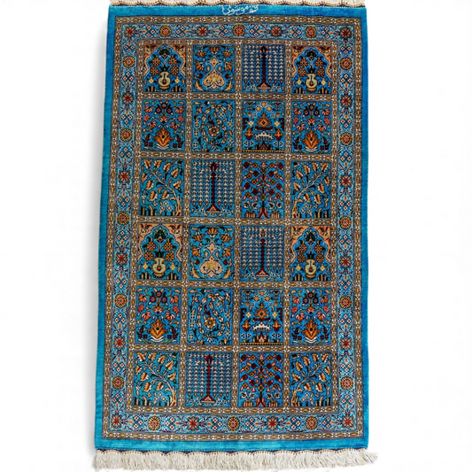  ペルシャ絨毯 クム産 モスサビ房 シルク 89×56cm　