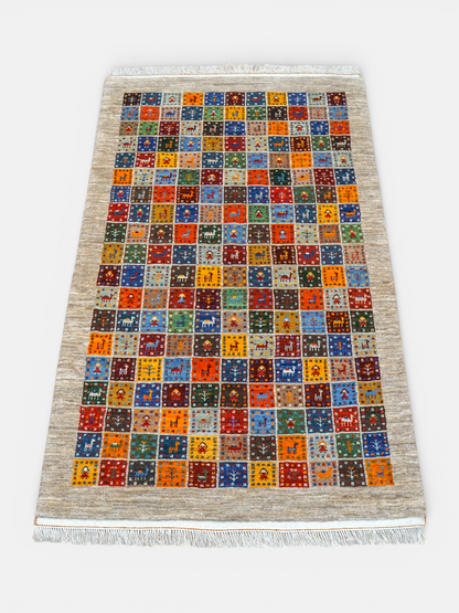  ペルシャ絨毯 手織りカシュクリギャッベ 188×118cm リズバフト