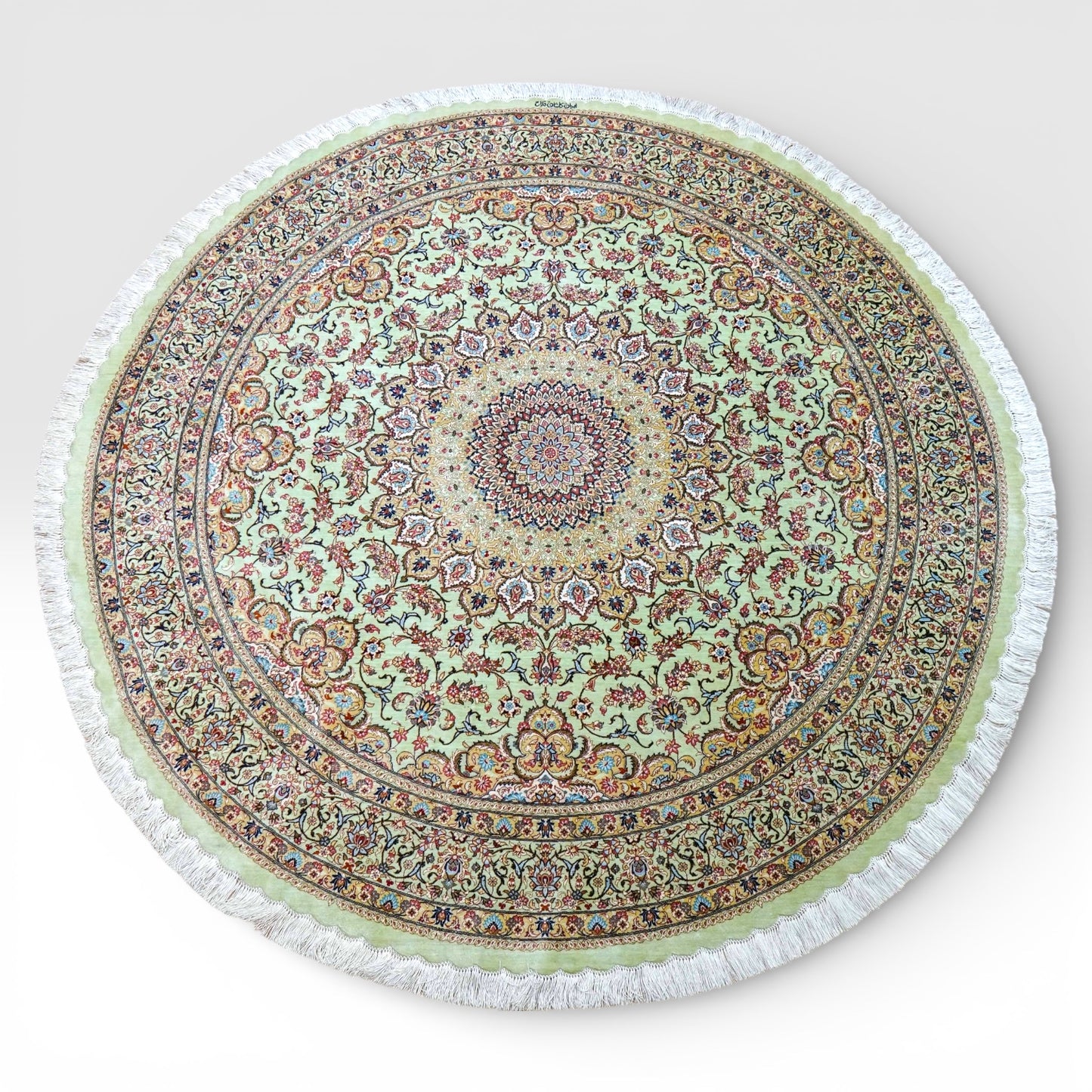 手織りペルシャ絨毯 カシャーン産 ファッラ工房 シルク100% 丸 200×200cm