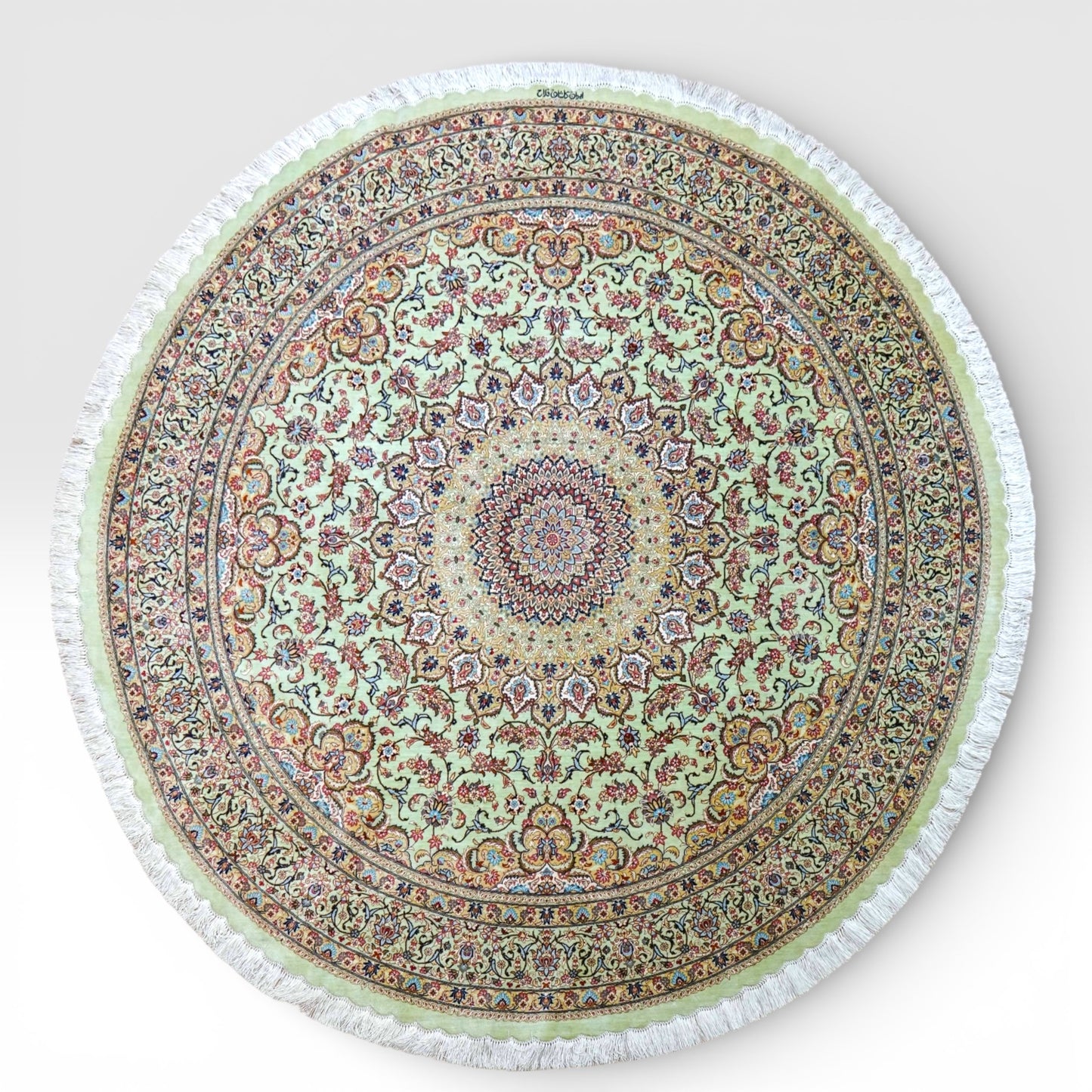 手織りペルシャ絨毯 カシャーン産 ファッラ工房 シルク100% 丸 200×200cm