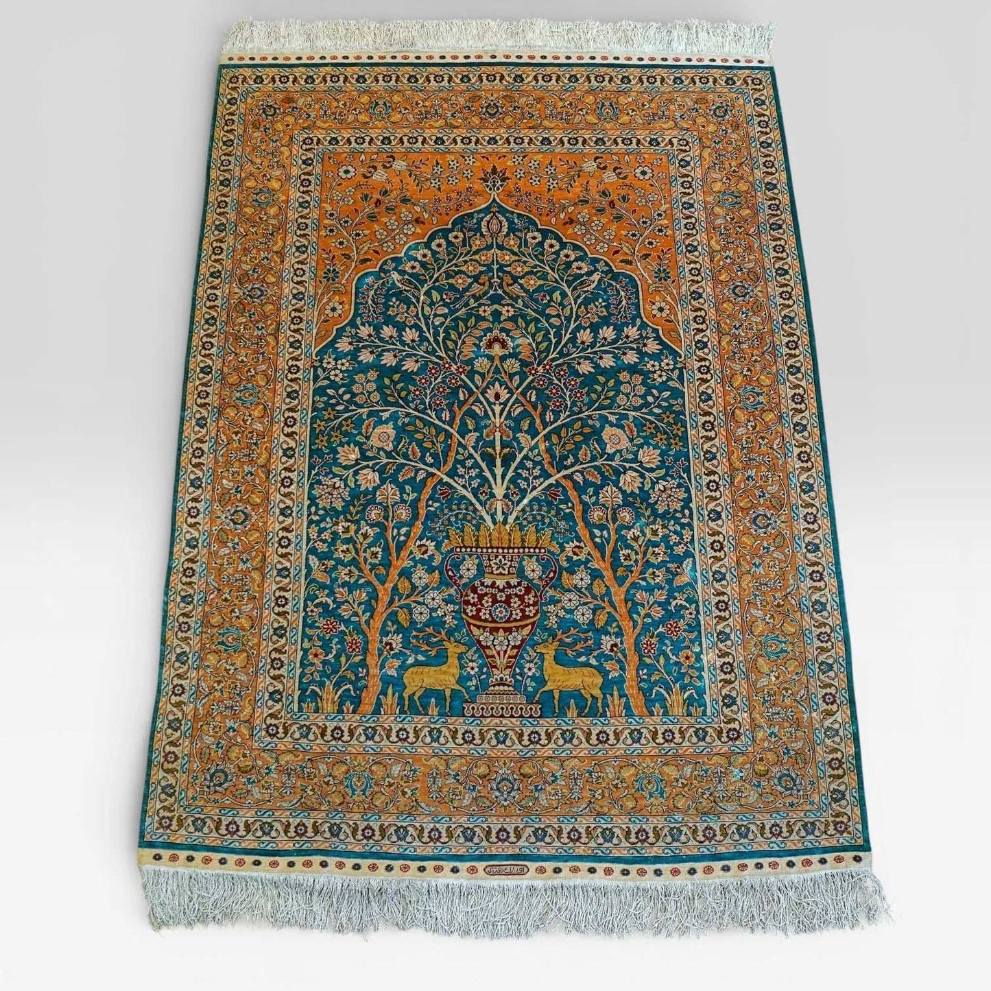  トルコ・ヘレケ シルク手織り絨毯 140×102cm｜1970年代 ヴィンテージ ラグ　Turkish Ozipek hereke