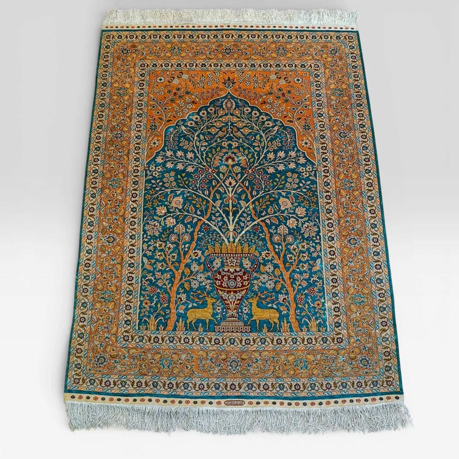  トルコ・ヘレケ シルク手織り絨毯 140×102cm｜1970年代 ヴィンテージ ラグ　Turkish Ozipek hereke