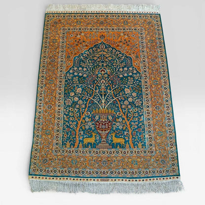  トルコ・ヘレケ シルク手織り絨毯 140×102cm｜1970年代 ヴィンテージ ラグ　Turkish Ozipek hereke