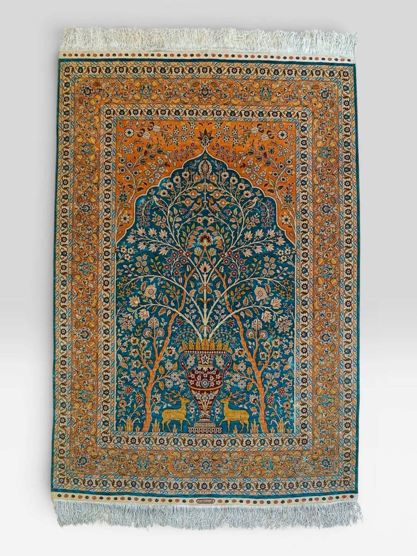  トルコ・ヘレケ シルク手織り絨毯 140×102cm｜1970年代 ヴィンテージ ラグ　Turkish Ozipek hereke