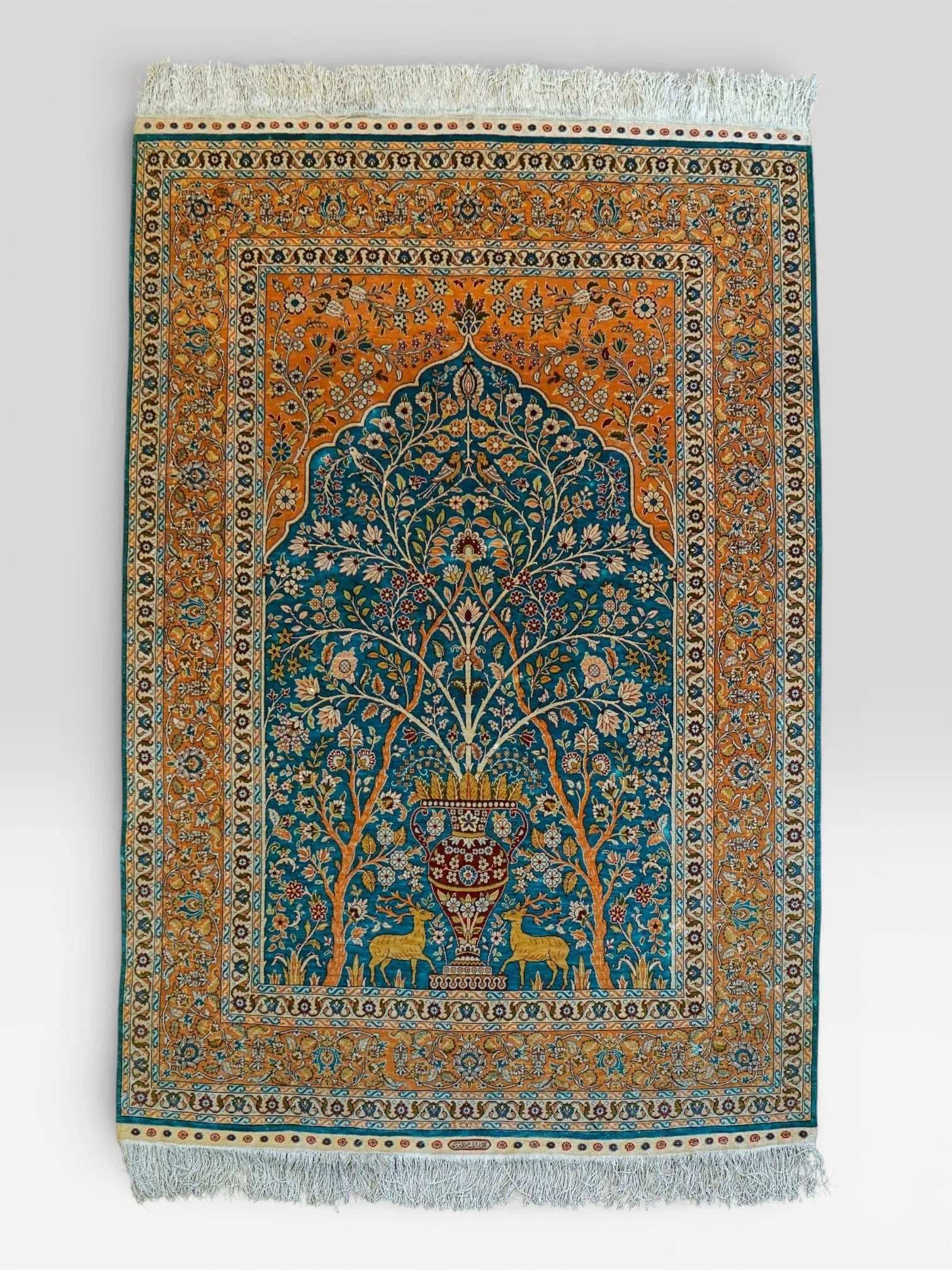  トルコ・ヘレケ シルク手織り絨毯 140×102cm｜1970年代 ヴィンテージ ラグ　Turkish Ozipek hereke