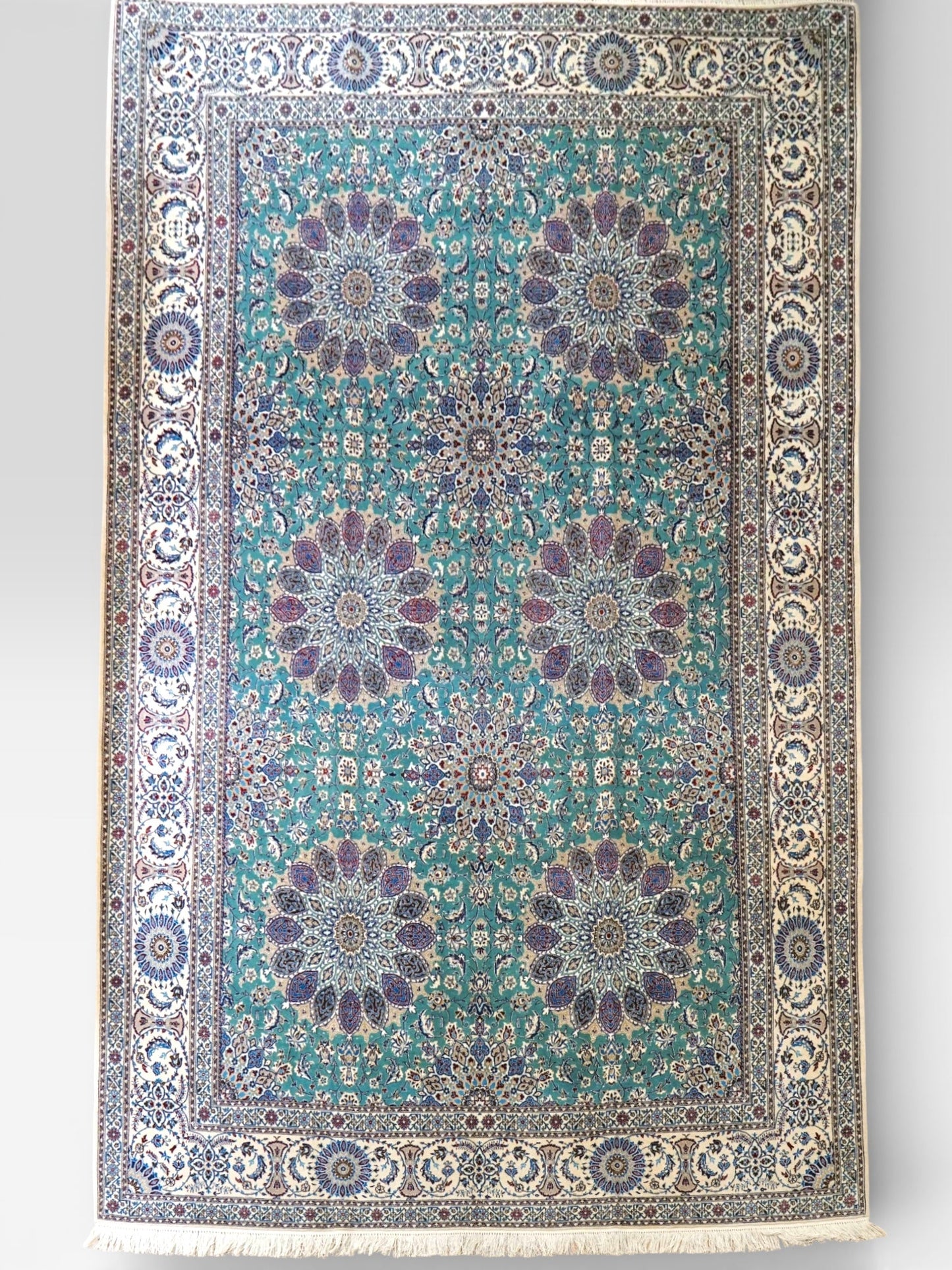  ペルシャ絨毯 ナイン産 4LA 295×196cm｜コルクウール＆シルク 手織り 高密度ラグ 大判リビングサイズ