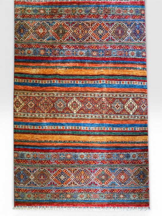 アフガニスタン手織り絨毯 ガズニーウール 200×149cm｜クルジーンデザイン トライバルラグ リビングサイズ