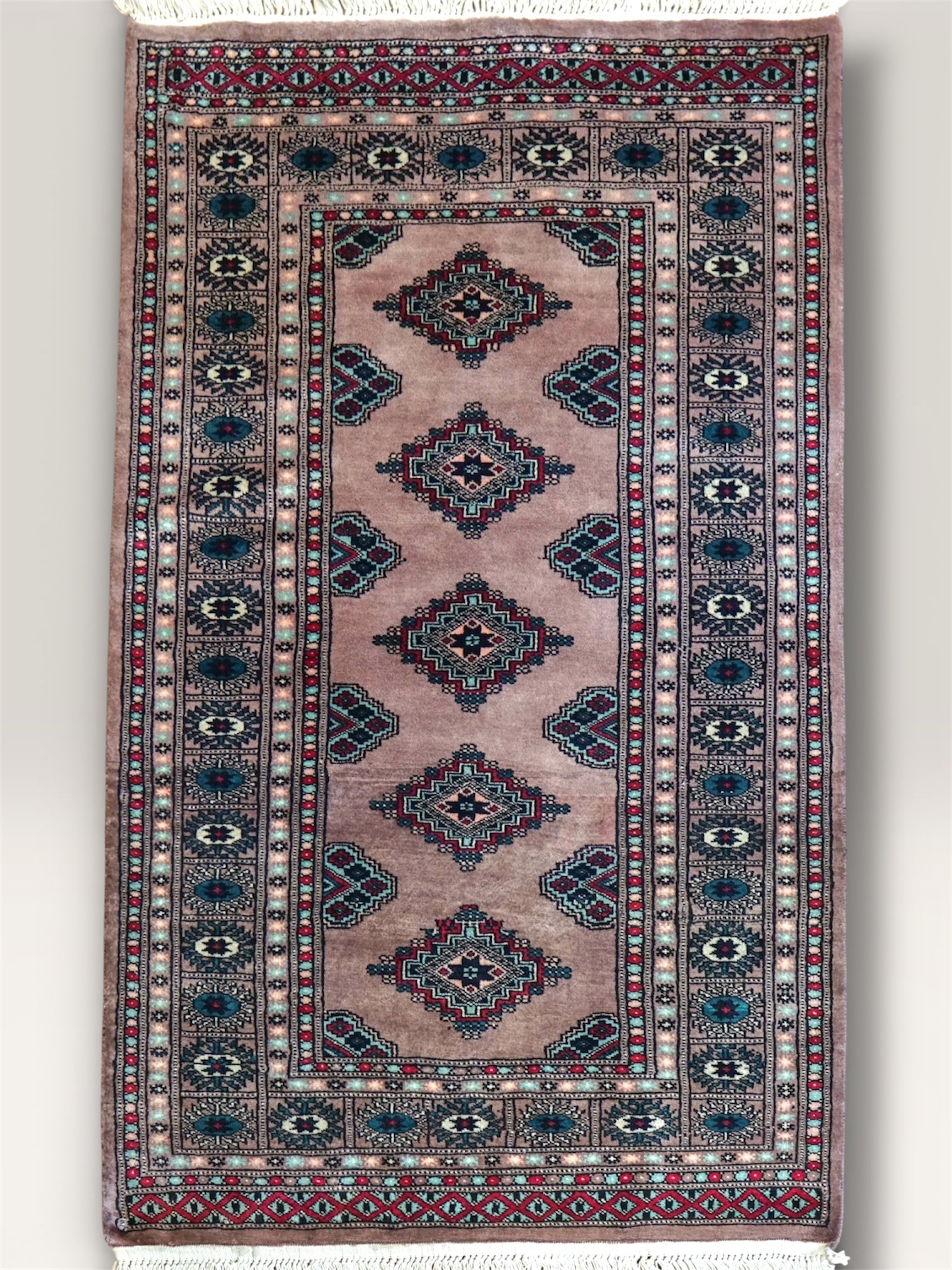  パキスタン手織り絨毯 147×76cm｜ニュージーランド産ウール使用 上質ウーステッドウール トライバルデザイン