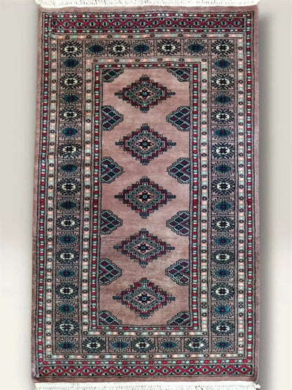  パキスタン手織り絨毯 147×76cm｜ニュージーランド産ウール使用 上質ウーステッドウール トライバルデザイン