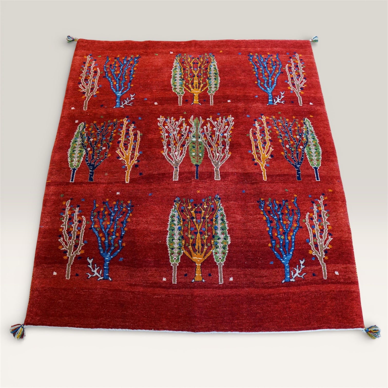  ペルシャ手織りカシュクリギャッベ リズバフト 186×159cm｜生命の木デザイン 高密度織り 大判ウールラグ