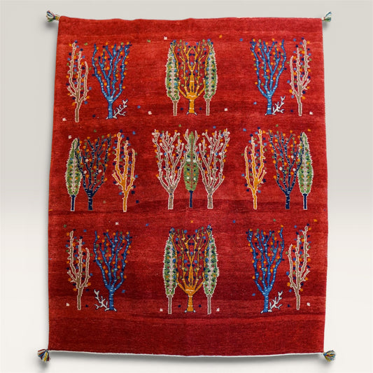  ペルシャ手織りカシュクリギャッベ リズバフト 186×159cm｜生命の木デザイン 高密度織り 大判ウールラグ