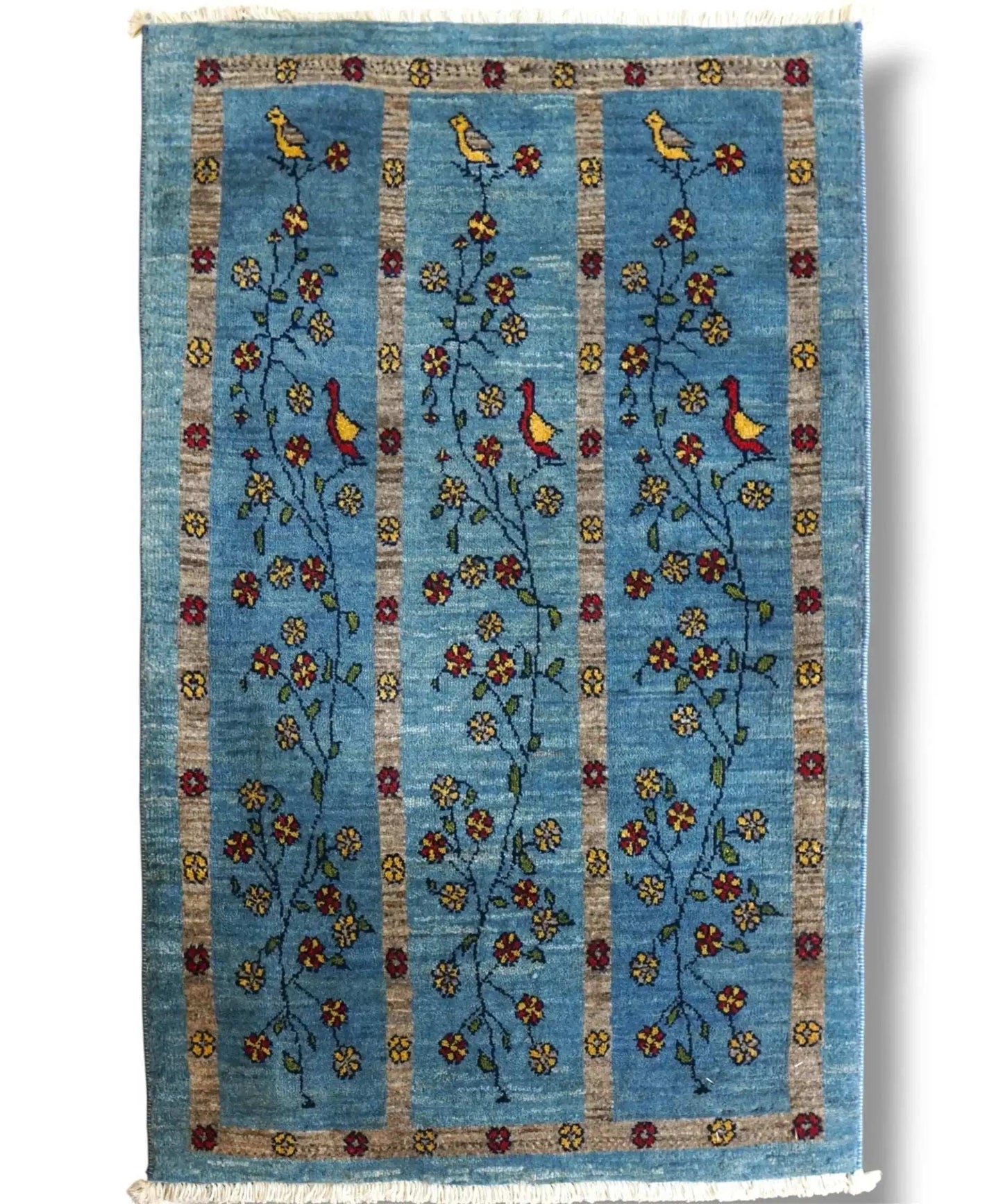  ペルシャ手織り カシュクリギャッベ リズバフト 95×64cm｜伝統意匠・鳥と生命の木文様