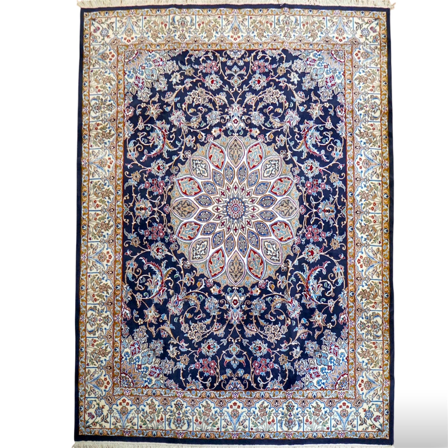  ペルシャ絨毯 ナイン産 250×200cm｜ウール×シルク・繊細メダリオンの伝統デザイン