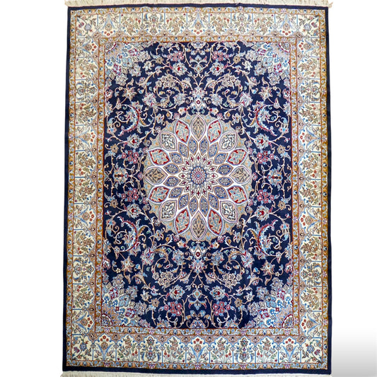  ペルシャ絨毯 ナイン産 250×200cm｜ウール×シルク・繊細メダリオンの伝統デザイン