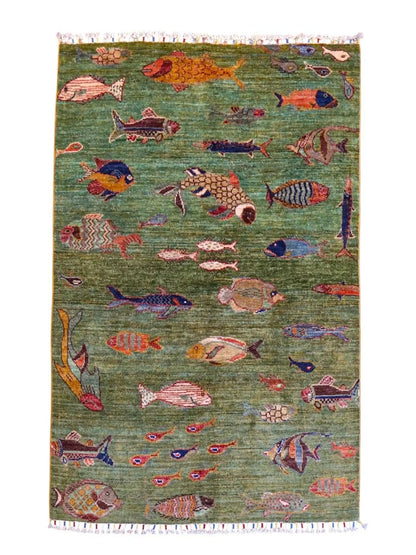  アフガニスタン手織り絨毯 ガズニ地方 手紡ぎウール手織り絨毯 177×122cm 草木染め