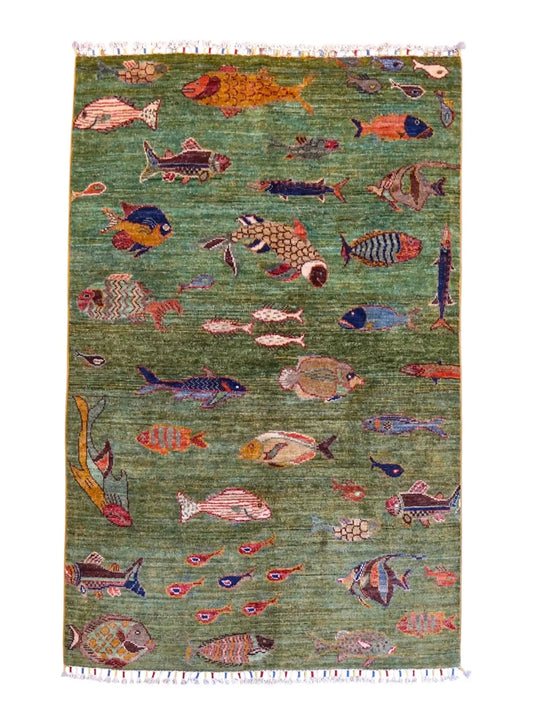  アフガニスタン手織り絨毯 ガズニ地方 手紡ぎウール手織り絨毯 177×122cm 草木染め