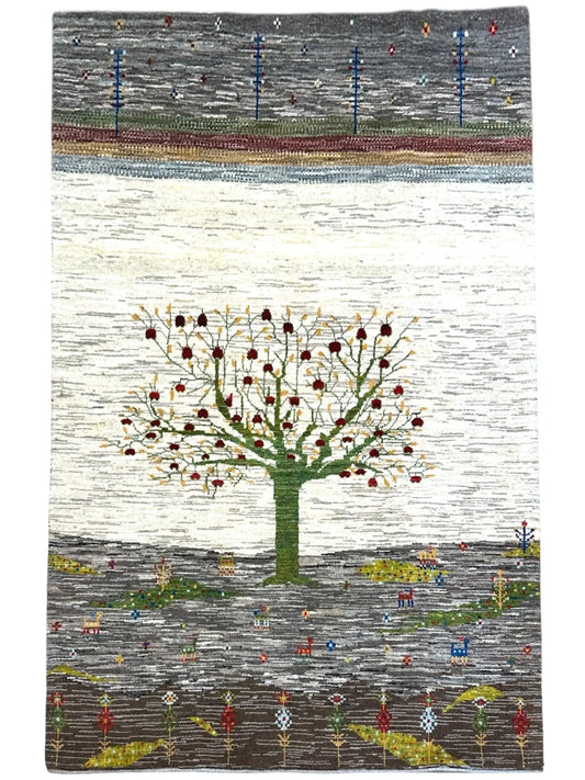  ペルシャ手織り カシュクリギャッベ 229×159cm｜生命の樹デザイン 草木染めウール