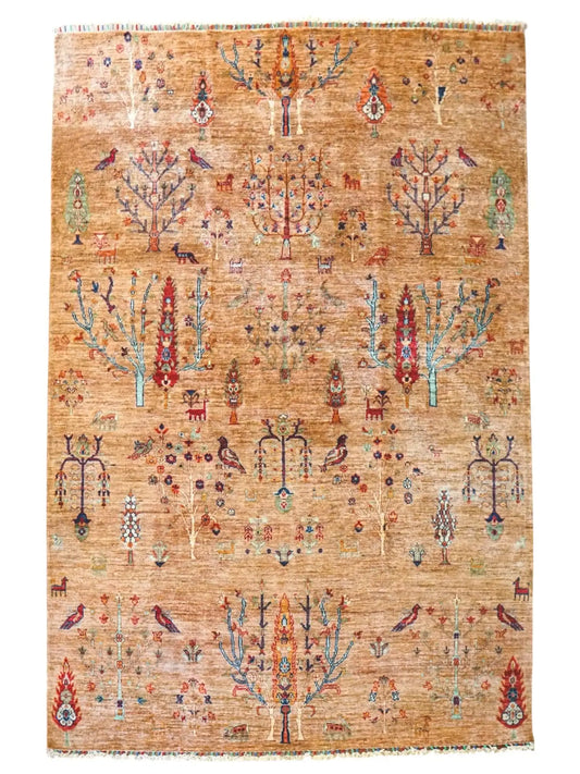  アフガニスタン手織り絨毯 ガズニ ギャッベ 247×170cm｜手紡ぎウール・草木染め 大判リビングサイズ