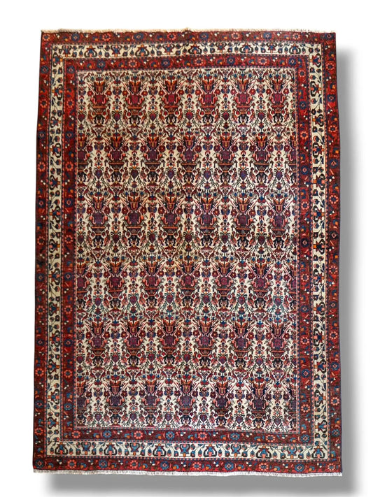  ペルシャ絨毯 バクティアリ 192×142cm｜花瓶と鳥文様