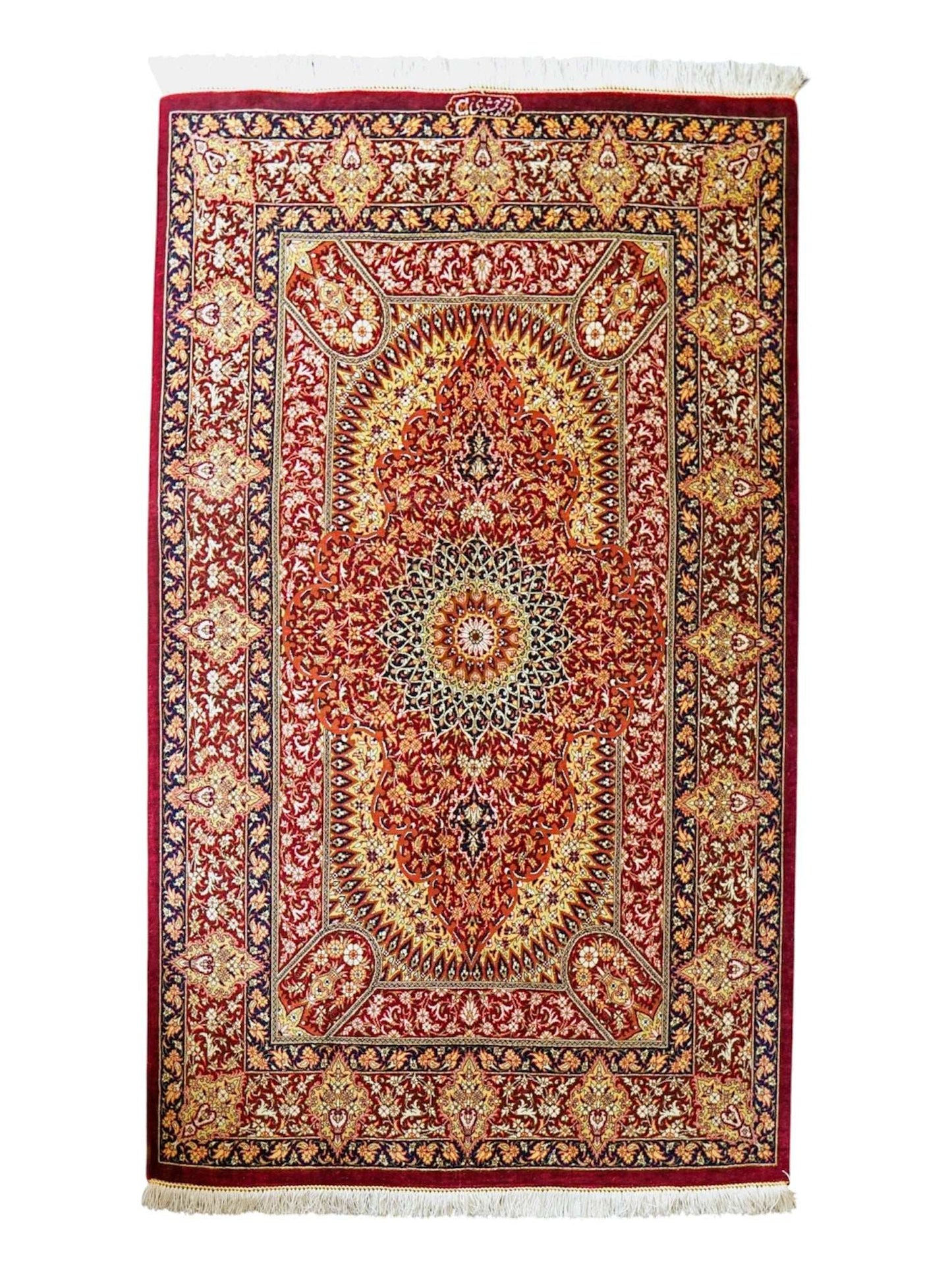  125×81cm　ペルシャ絨毯　クム産　モハメドジャムシェヂ房　シルク 100%　証明書付