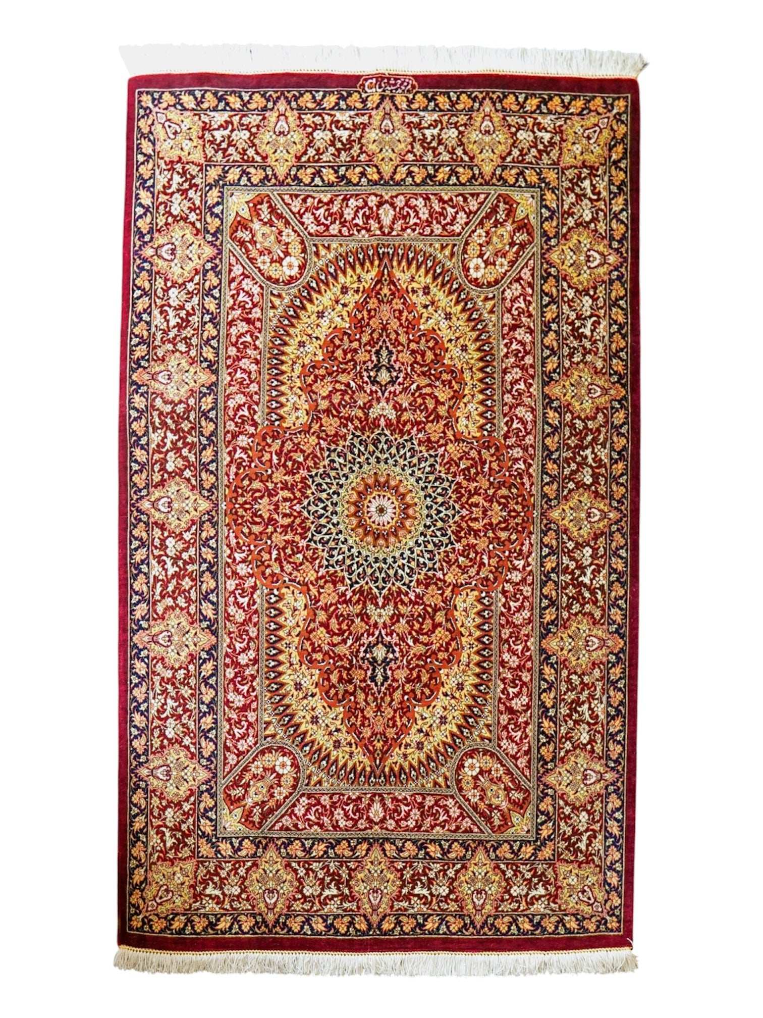  125×81cm　ペルシャ絨毯　クム産　モハメドジャムシェヂ房　シルク 100%　証明書付