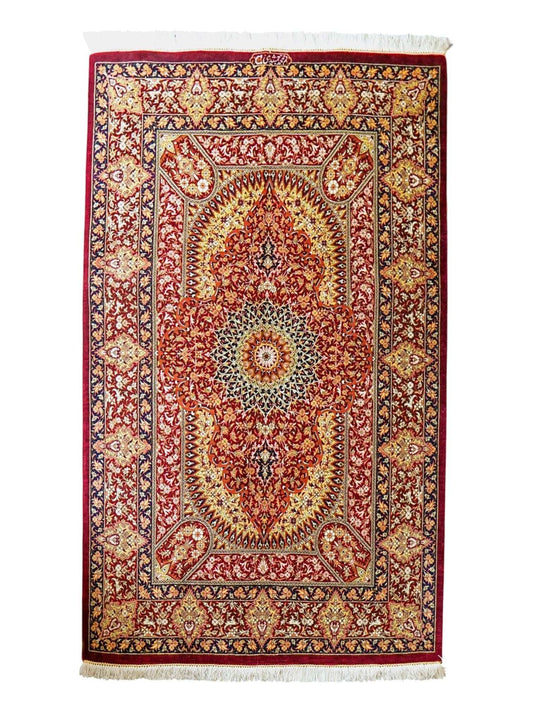  125×81cm　ペルシャ絨毯　クム産　モハメドジャムシェヂ房　シルク 100%　証明書付