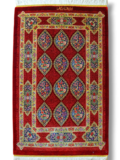  ペルシャ手織り絨毯 クム産 バザルガン房 93×61cm シルク100％