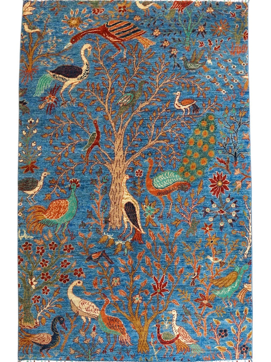  アフガニスタン・ガズニ手織り絨毯 178×124cm｜生命の木と鳥たち 草木染ウールギャッベ