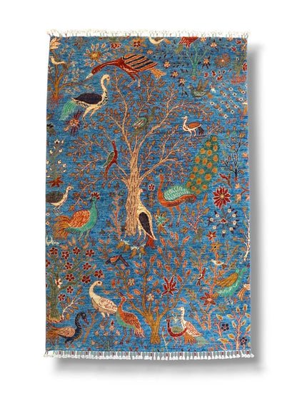  アフガニスタン・ガズニ手織り絨毯 178×124cm｜生命の木と鳥たち 草木染ウールギャッベ