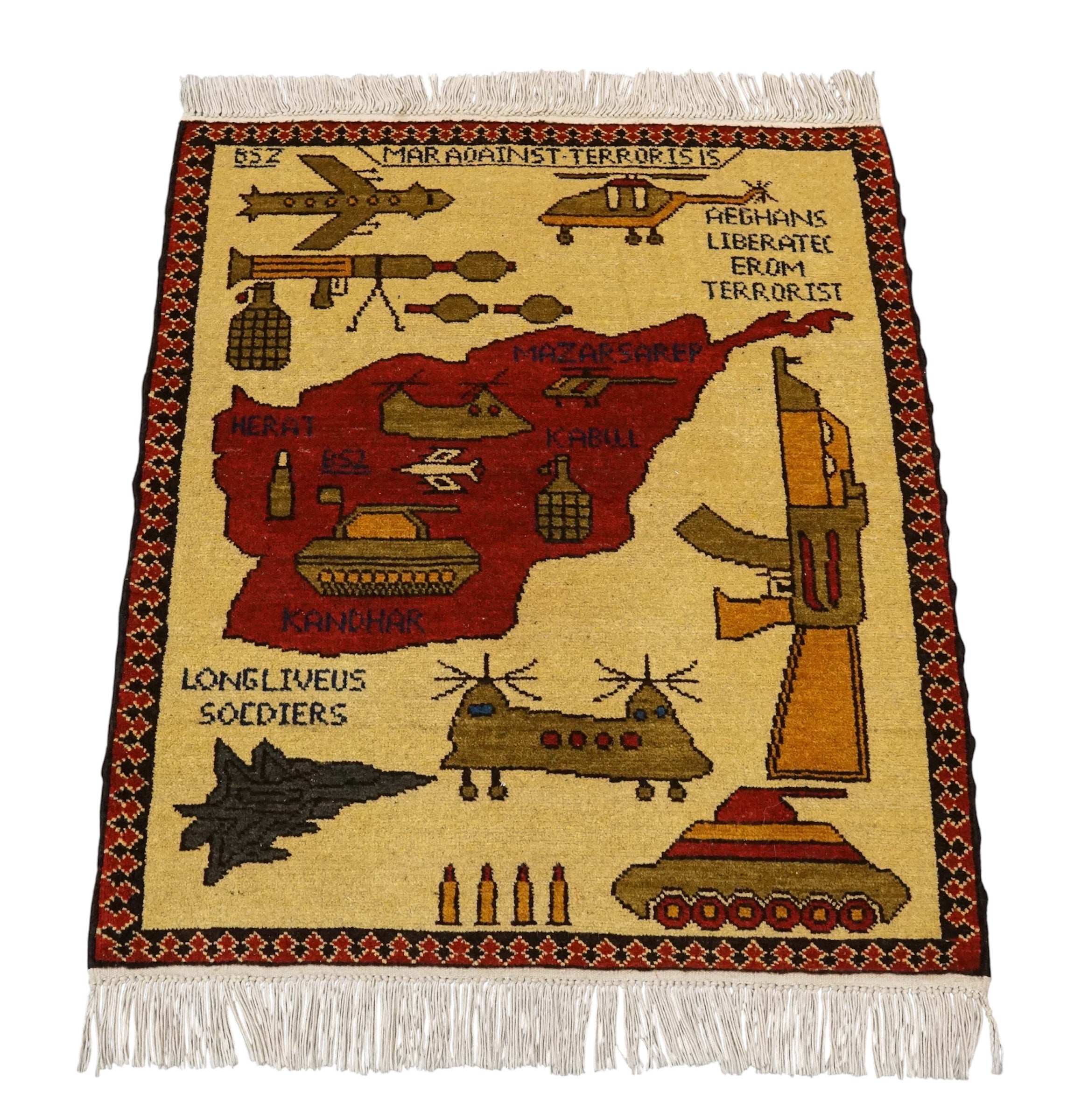アフガニスタン手織り絨毯 75×66cm トライバルラグ War Rug - Decorworks