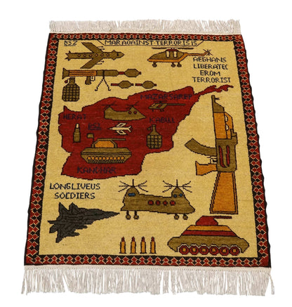  アフガニスタン手織り絨毯 75×66cm トライバルラグ War Rug