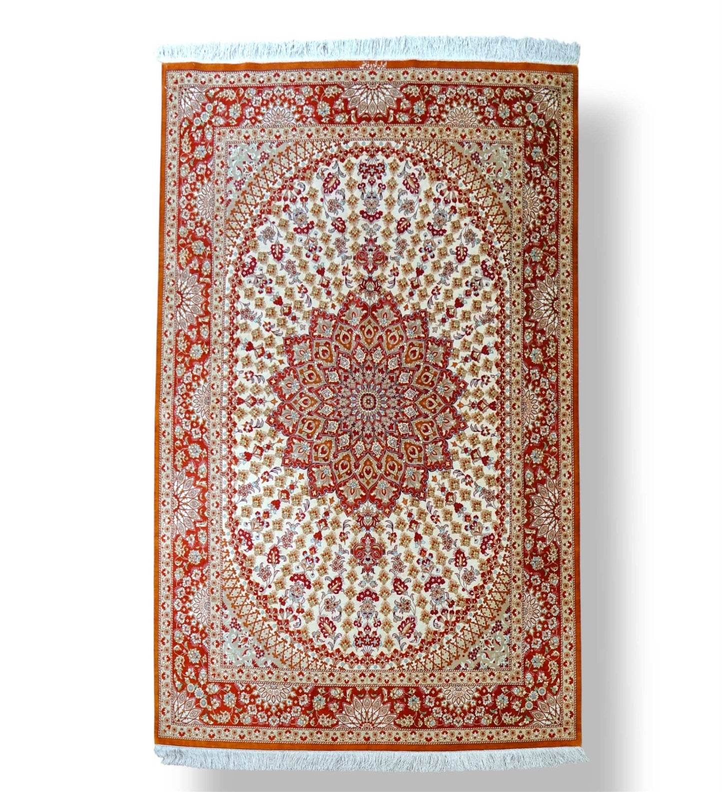  ペルシャ手織り絨毯 クム産 シルク100％ 193×130cm｜クム ワファィ工 房