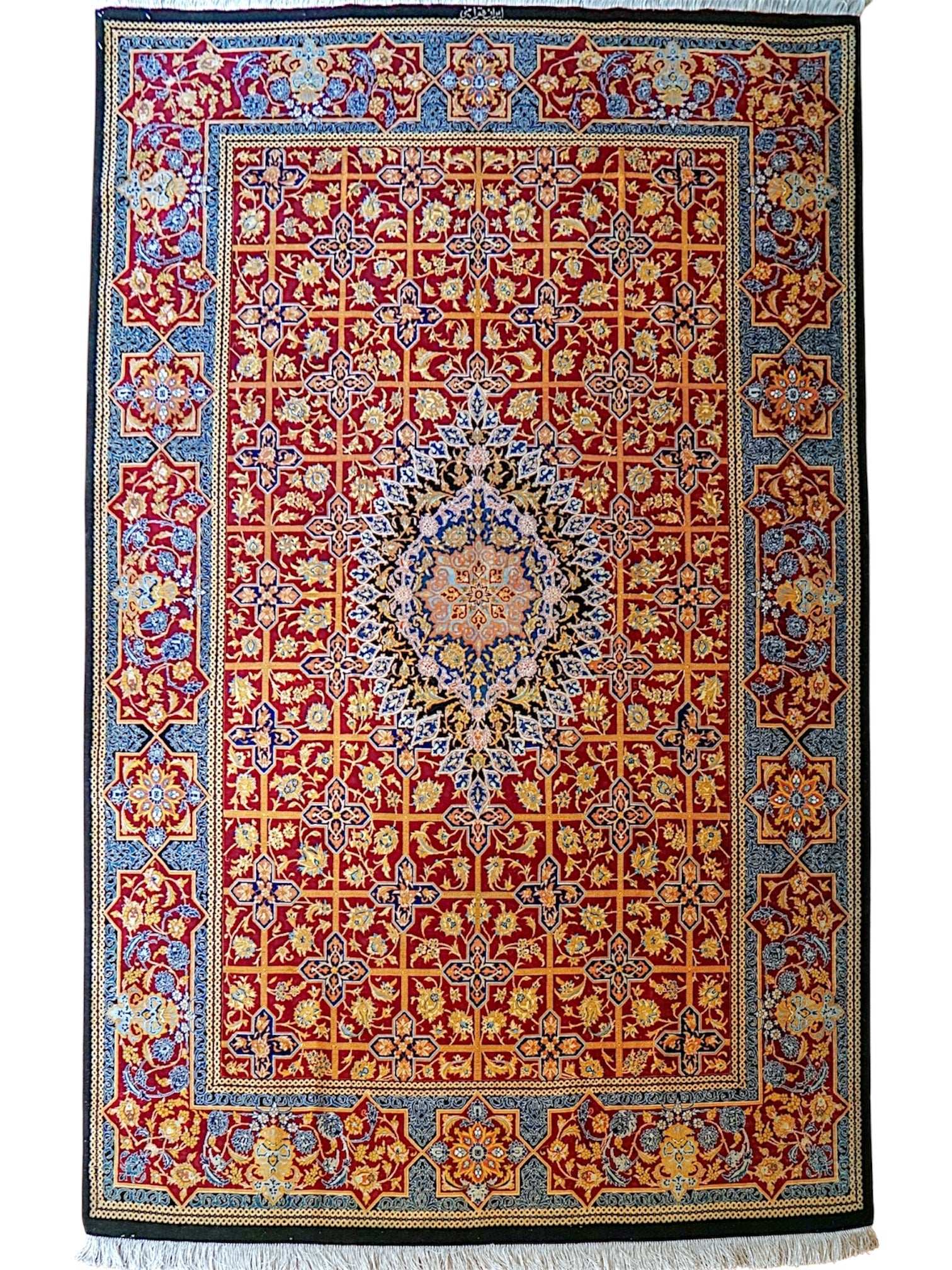  手織りペルシャ絨毯 クム産 【シルク】ラミニ工房 197×132cm ｜ 証明書付
