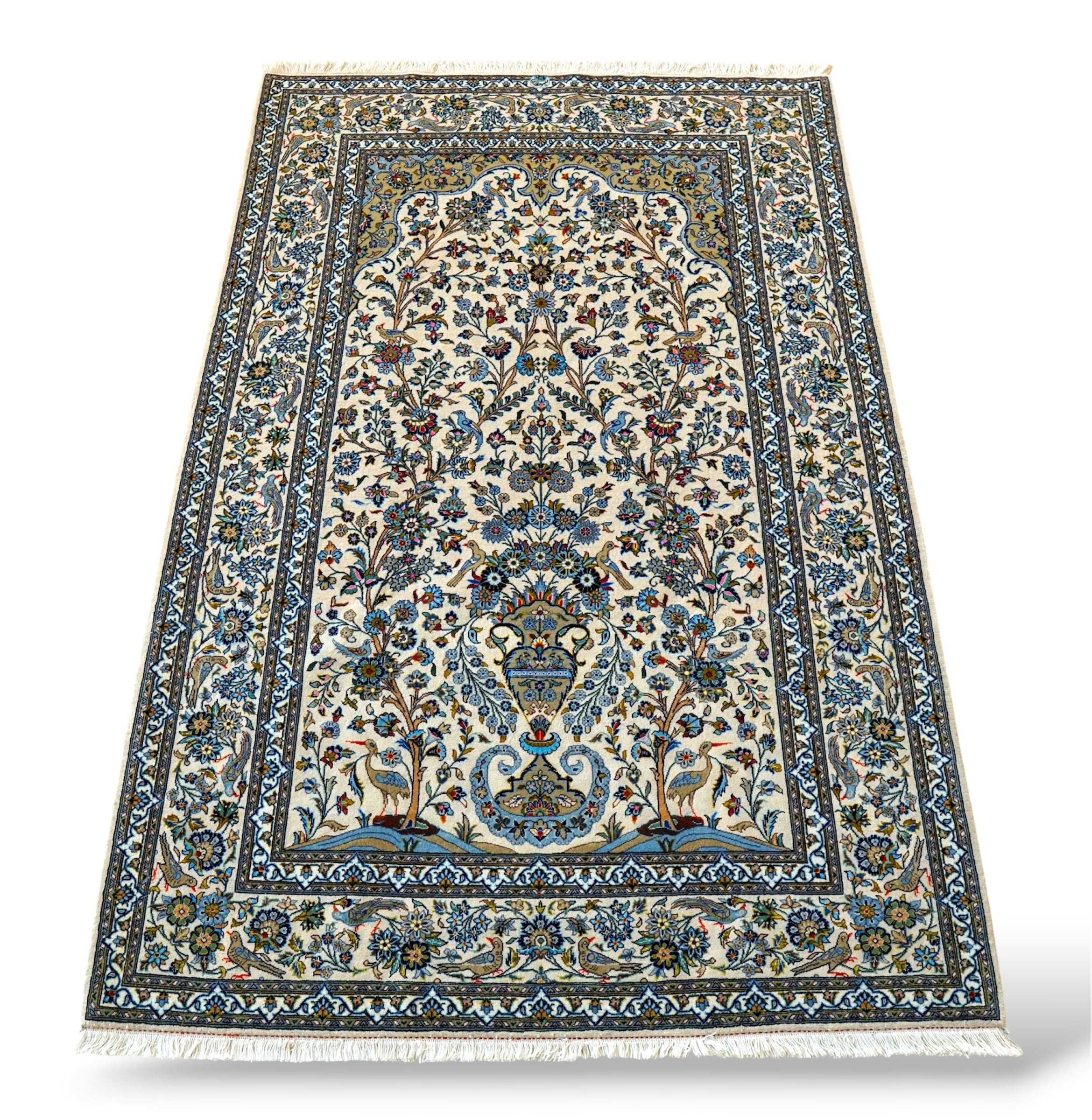 ペルシャ絨毯 340x245 手織り 美術品 カーシャーン産 クリーニング済み ペルシャ絨毯 カシャーン産 215×140cm (カシャン)｜美しい生命の樹