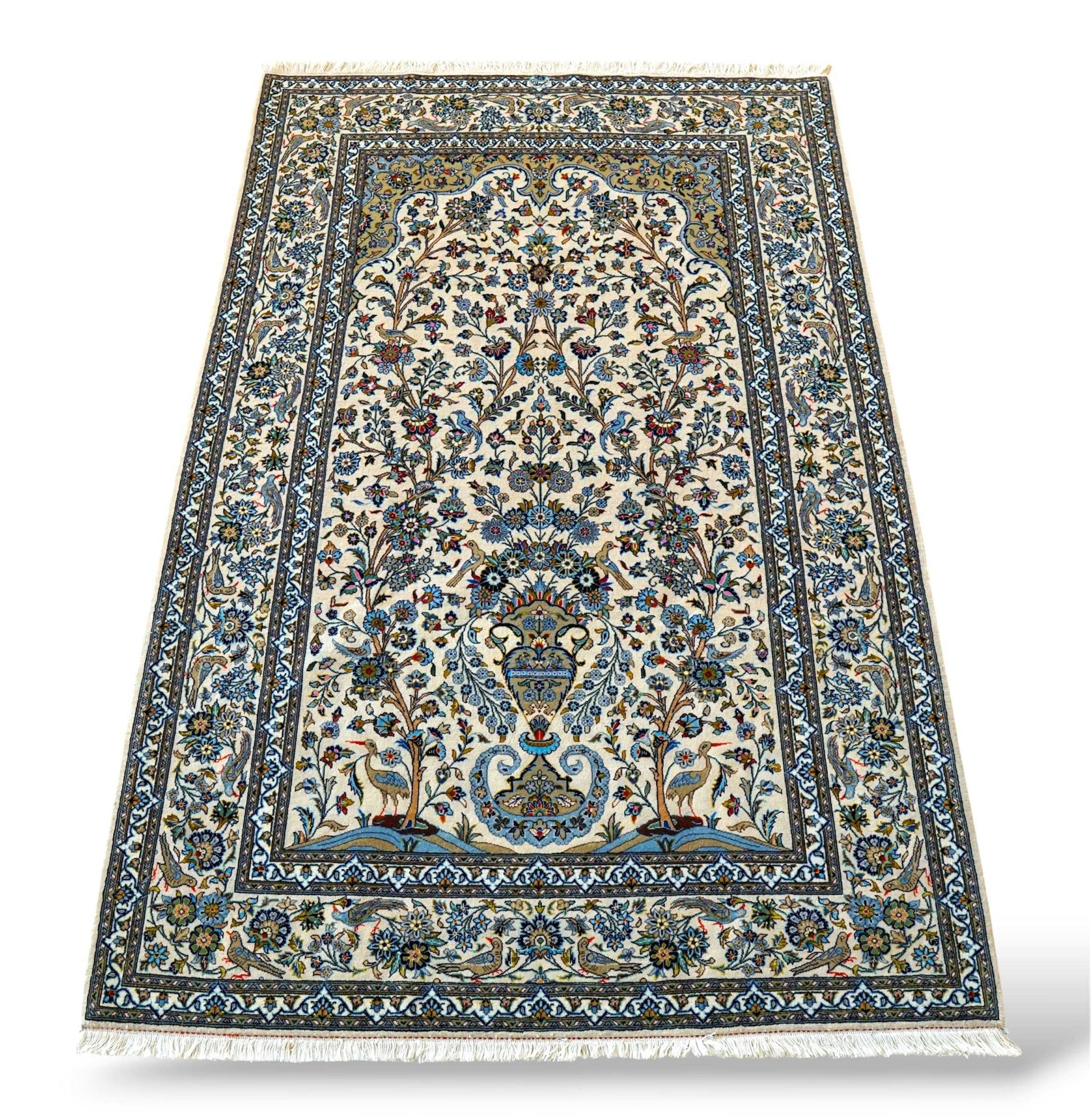  ペルシャ絨毯 カシャーン産 215×140cm｜美しい生命の樹デザイン 手織りウールラグ
