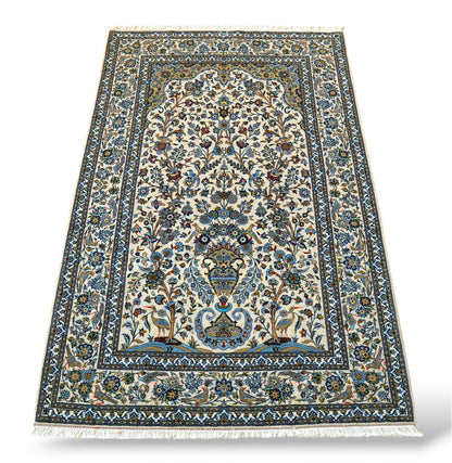  ペルシャ絨毯 カシャーン産 215×140cm｜美しい生命の樹デザイン 手織りウールラグ