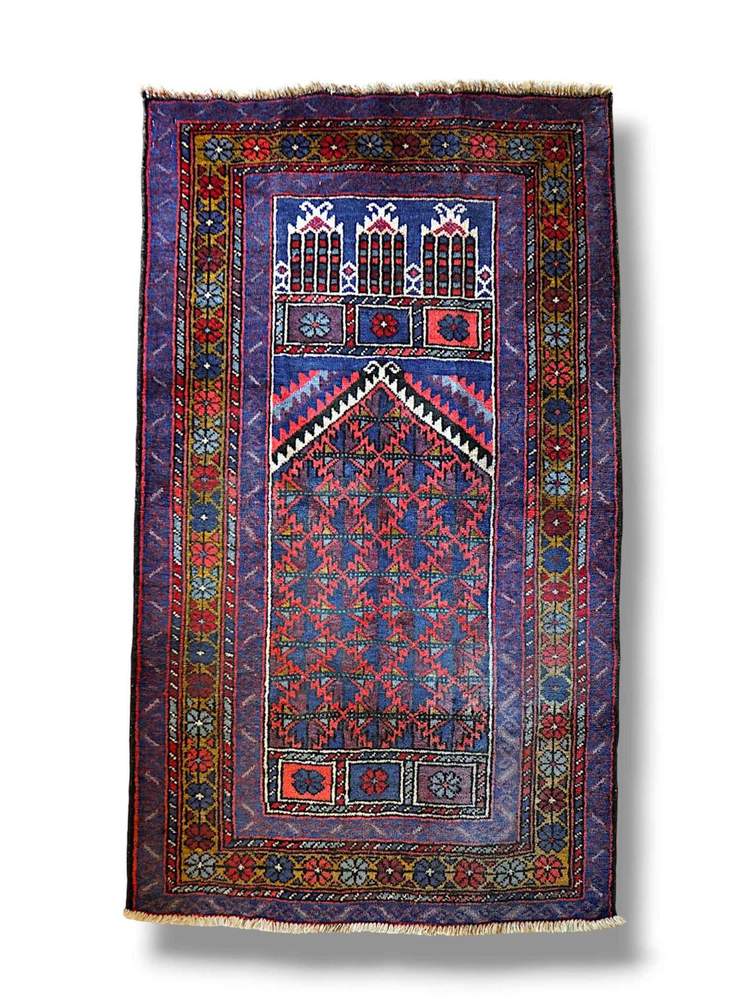  手織りペルシャ絨毯 バルーチ族製 Prayer Rug ヴィンテージ トライバルラグ141×89cm